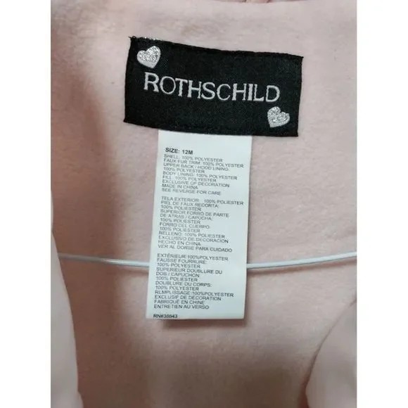 Rothschild & Co Baby Girls Hooded Quilted-Heart Footed Pram Faux-Fur Trim 12M - Picture 2 of 6